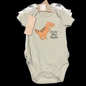 Chickpea 3 Pieces Dino Sage Green Baby Boy Onesie New With Tags